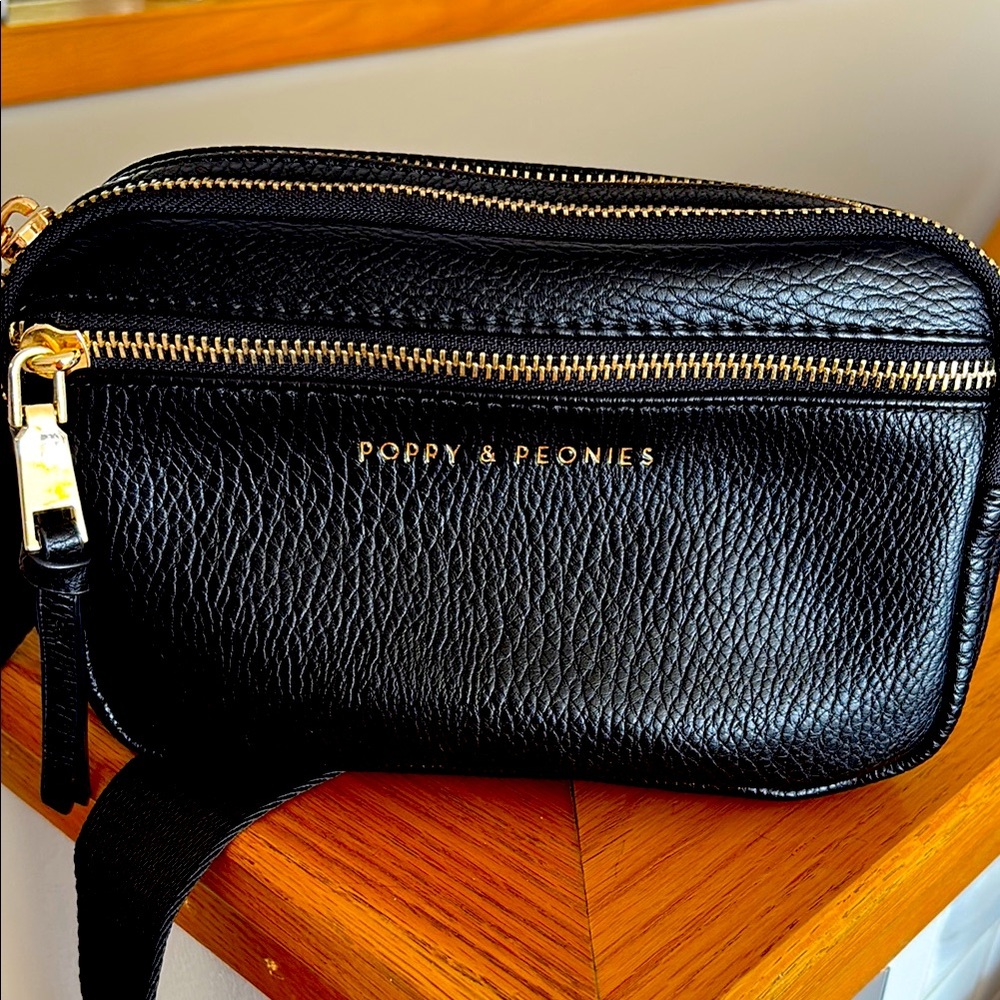 Poppy & Peonies Black Mini Crossbody Bag with Gold Hardware